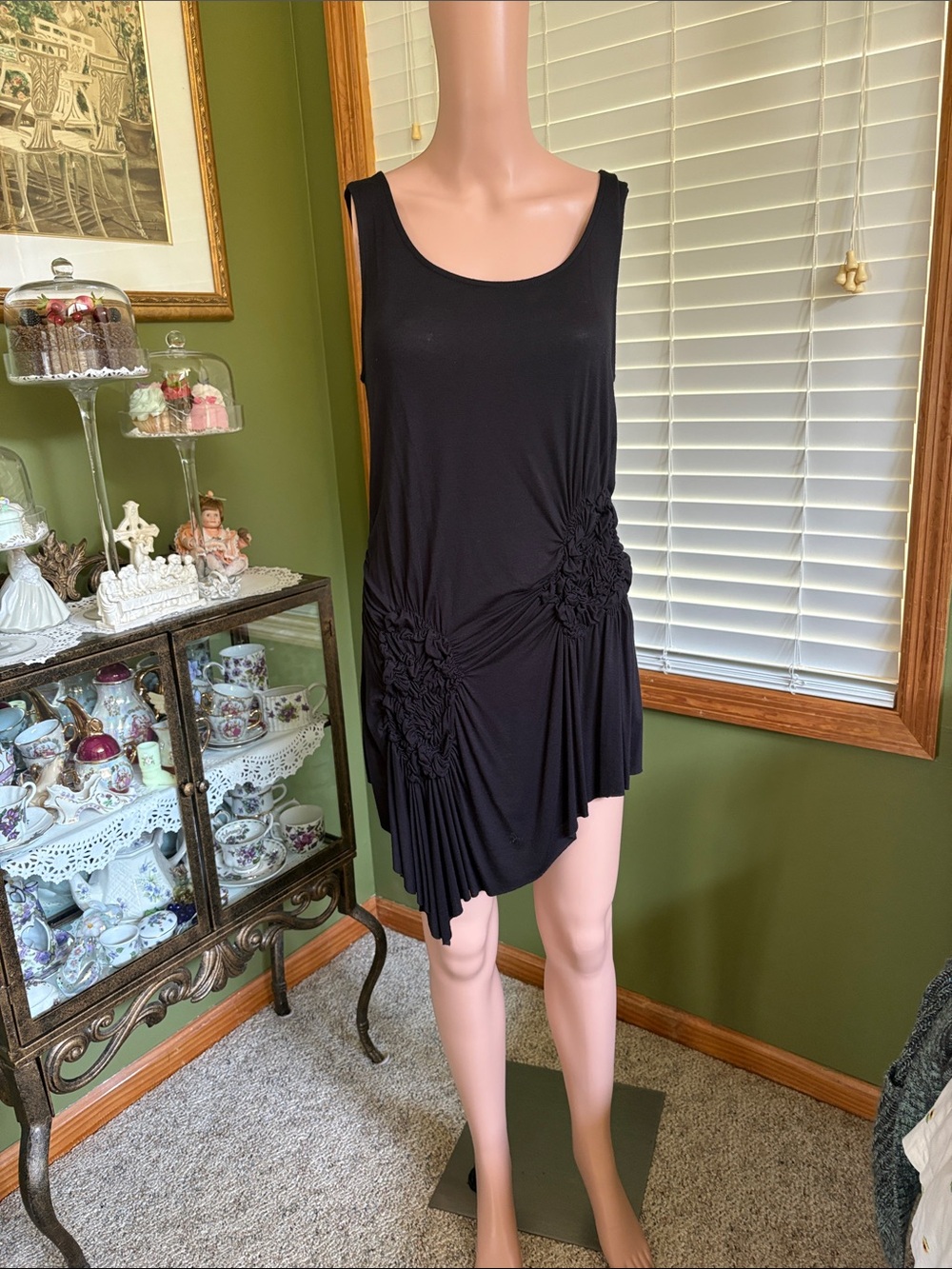 Olivia Moon Black Sleeveless Ruched Asymmetric Tunic